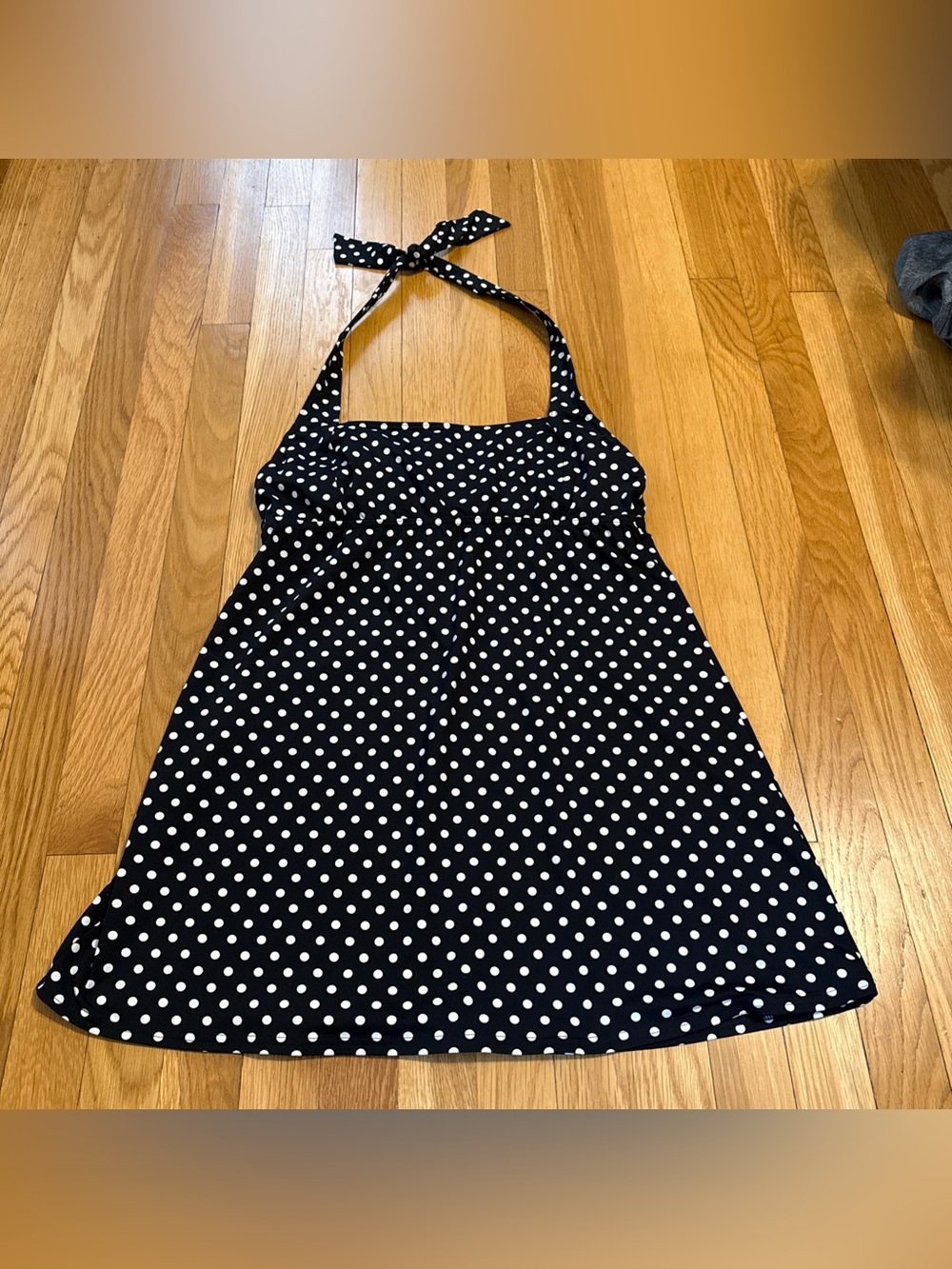 Lands End Black and White Polka Dot Halter Swim Dress with underwire. Sz 10 - Picture 3 of 5